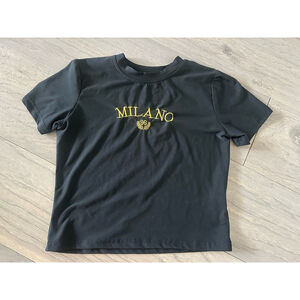 Milano Embroidered T Shirt Black with Gold Lettering Size Small
